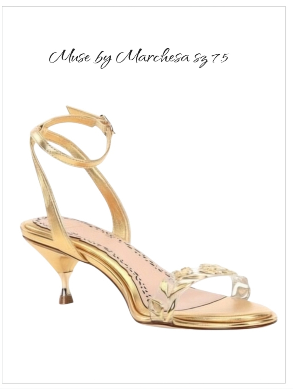 New Marchesa Muse Isabella Gold Metallic Floral Dress Sandals 7.5